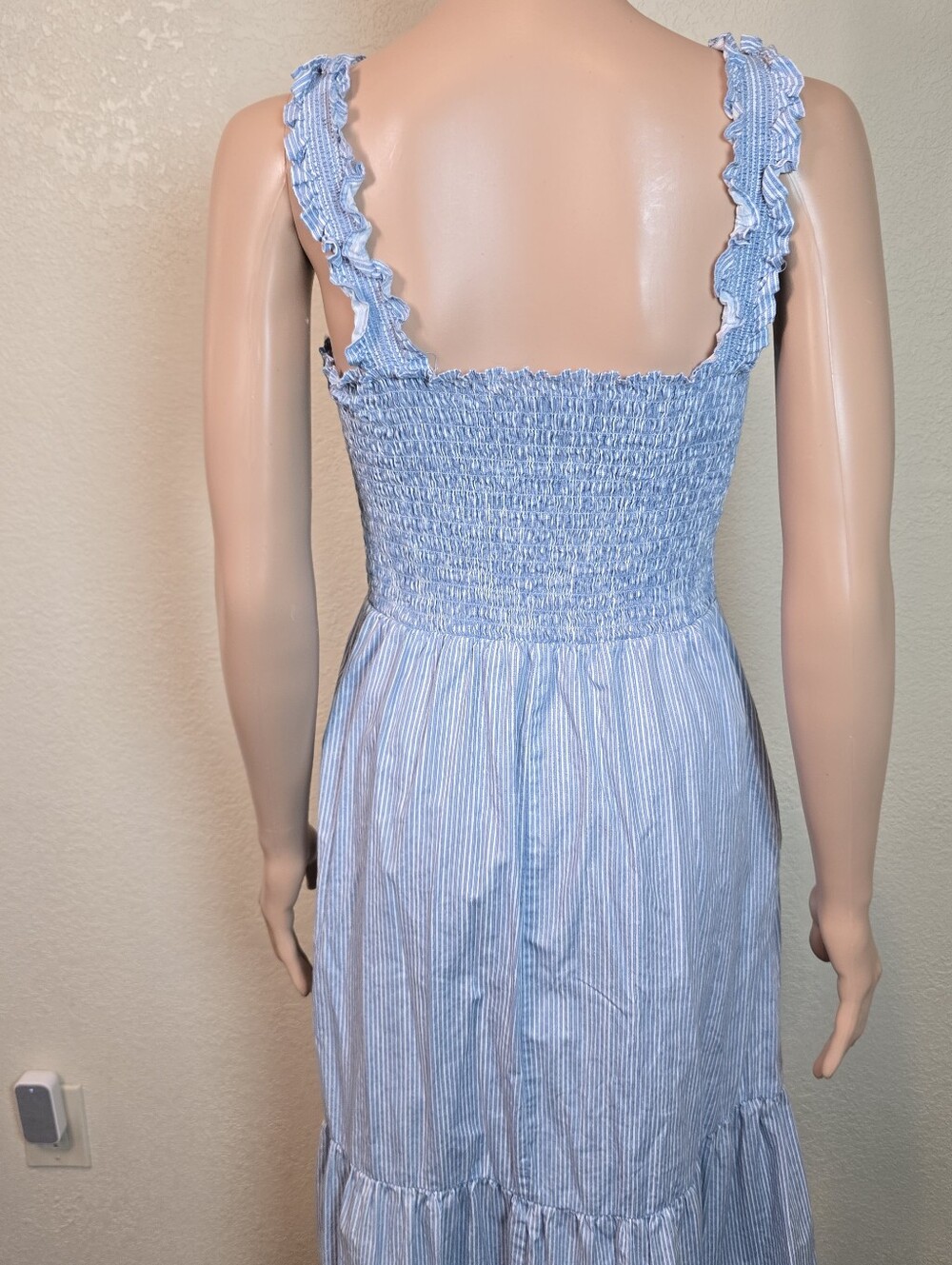 MSK  Dress Womens Large Blue  Long Cotton Tiered Summer Smocked Maxi - Picture 4 of 11
